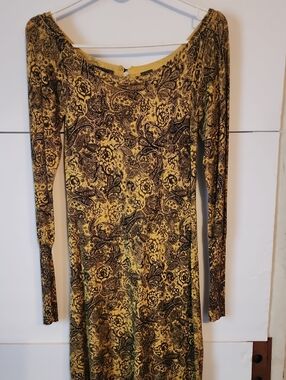 Yellow Floral Paisley Long-Sleeve Women’s Dress